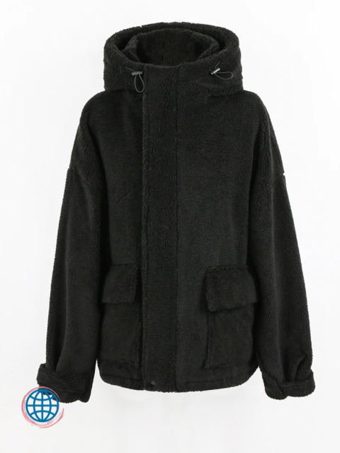 Hooded Vegan Sherpa Jacket   Mens Japanese Winter Thick Warm Oversized with Hood Zip Up Fluffy Loose Casual Faux Lamb Fur Coat Plus Size Japan Outerwear Trending for Man in Black