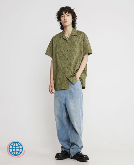 Retro Patterned Shirt   Mens Floral Green Fern Summer Printing Men's Clothing Japanese Trend Retro Oversized Lapel Fashion Short Sleeve Plus Size Japan Shirts Trending for Man