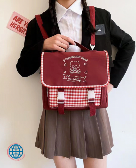 Kids Anime School Bag  Girls Japan Kawaii Backpack Cute Bear Japanese Style Large Capacity Shoulder Laptop Tote Bags Baggage for Girl Trending in Wine Red