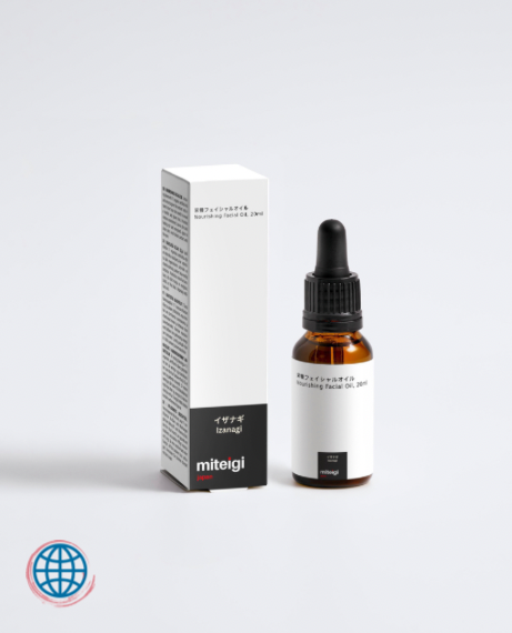 Nourishing Facial Oil 20ml Izanagi blend 11 organic certified oils and extracts give the nutrient and vitamin boost your skin needs to reveal a healthy and glowy look, trendy vegan skincare by miteigi
