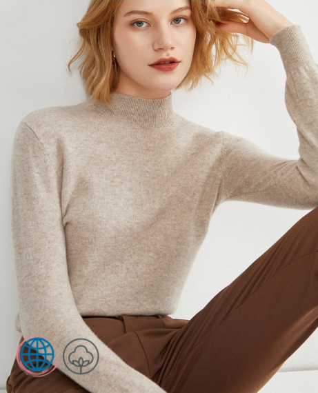 Mockneck Cashmere Wool Sweater Women’s Mock Neck Autumn winter turtleneck workwear jumpers knit female long sleeve loose pullover plus size sweaters for trending Woman in camel