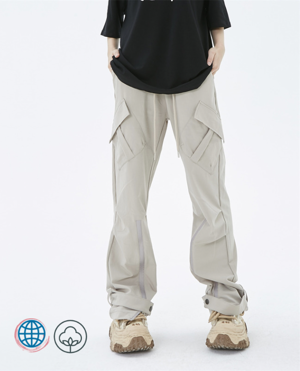 Straight Leg Cargo Pants  Men's Original Casual Baggy Pockets Zipper Up Buttons Mens Plus Size Vibe Clothing Trousers for trending Man in Gray grey