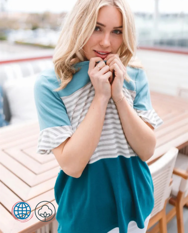 Maternity Stripe Splice T-Shirt  Women’s Summer Breastfeeding Striped Plus Size Top Maternity Clothes Splicing Trumpet Sleeve Tops Pregnant Fashion Loose Casual Pregnancy T-Shirts for trending Woman in Light Blue