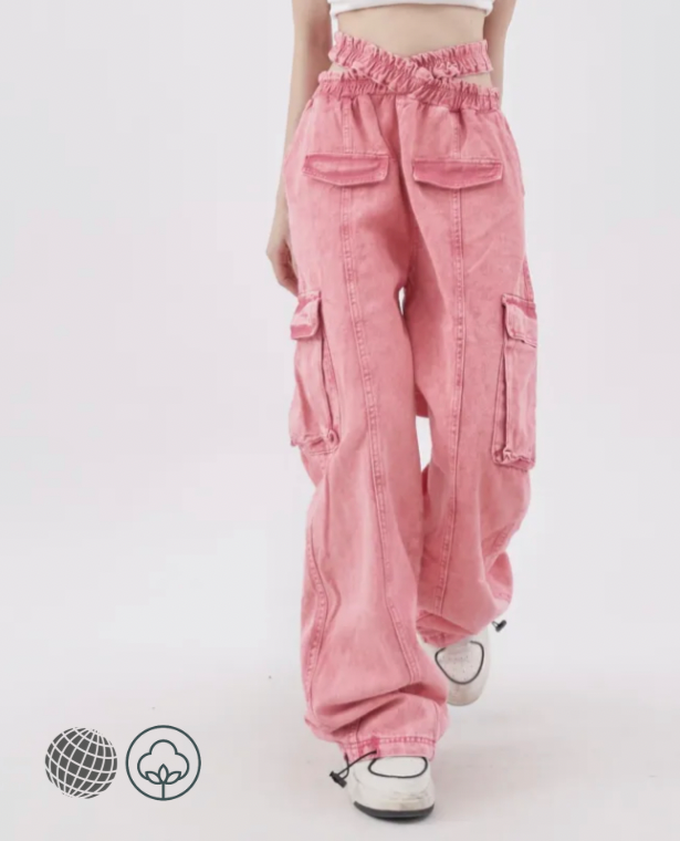 High-Rise Mop Cargo Pants  Women’s Pink High Rise Waist Plus Size Trouser Casual Vintage Fashion Leisure Straight Wide Leg Summer Indie Mopping Trousers for trending Woman