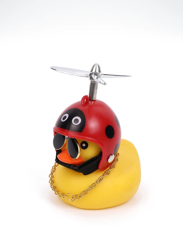 Helmet Duck Bike Decor  Cartoon Cute Paste Type Bicycle Duck Funny Propeller Rotating Ducks Interior Ornaments Bike Accessory trending in Red black lady bug