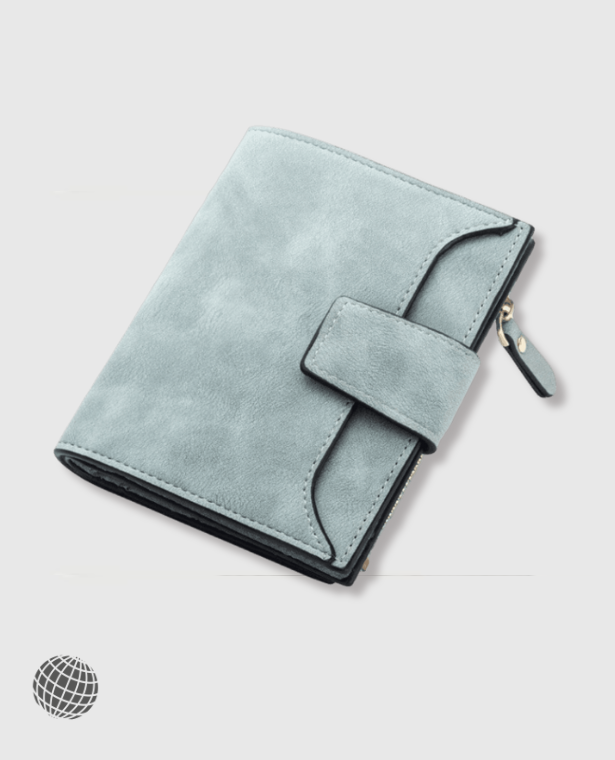 Vegan Zip Wallet Purse   Women’s Fashion Wallets Small Zipper PU Leather Quality Female Card Holder Slim Simple Short Purses for trending Woman in Light Blue color