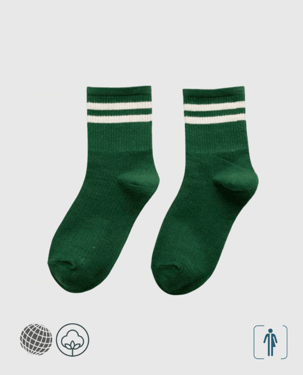Cotton Loose Striped Socks  Mens Women’s Unisex Anywear Standard Thickness Funny Novelty Cute Long Fashion Street Couple High-quality Youth Stripe Sock Footwear for trending Man Woman in Green