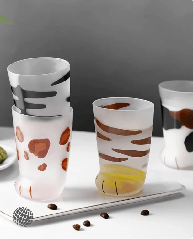 Cat Paw Glass Cup 300ml  Creative Animals Cute Cartoon Water Bottle Kawaii Coffee Milk Juice Frosted Mug Beer Mugs Kid Drink Cups Trending Drinkware Glassware