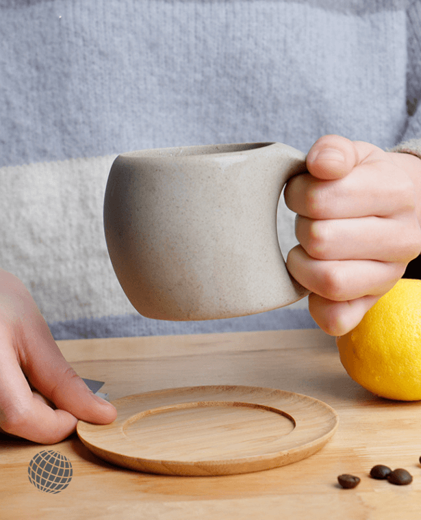 Ceramic Mug with Wooden Tray   Creative Retro Stoneware Coffee Cups with Wood Pallet Home Bone China Brief Modern Minimalist Style Breakfast Teacup Drinking Mugs Beige Trending Drinkware