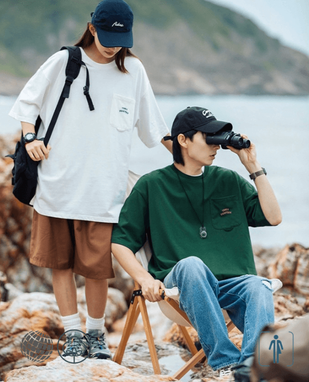 Embroidered Crewneck T-Shirt  Genderful Unisex Anywear Mens Women’s Summer Men's Tee Korean Fashion T-shirts TIMES PRACTICE Embroidery Pockets Round O-Neck Short Sleeved Oversized Tops Couple Plus Size Tees for Man Woman in trending White Green