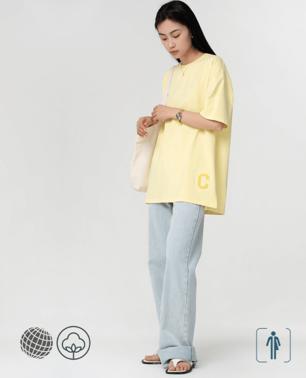 Oversized Boyfriend T-Shirt   Genderful Unisex Anywear Women’s Mens Summer 100% Cotton Round Neck Loose Casual Basic Embroidery Tee Boatneck Embroidered Letter C Tops Large Plus Size T-Shirts Tees for Woman Man in trending Yellow