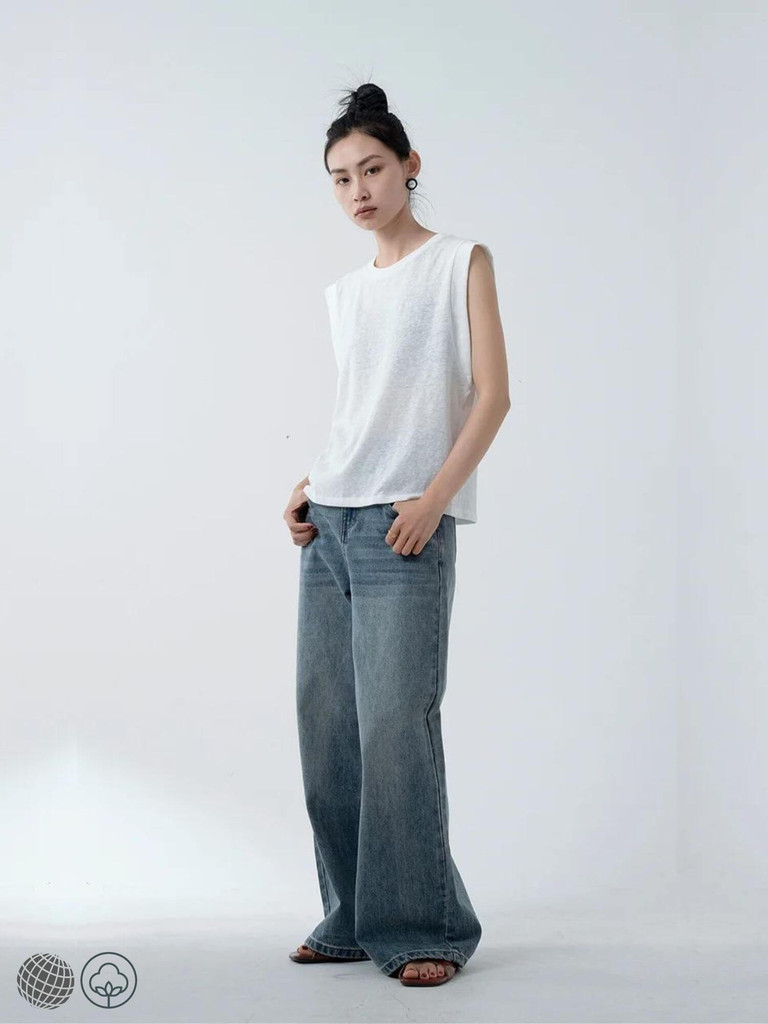 Cotton Linen Tank Top Women’s Summer Crewneck Round Neck Sleeveless Sheer Casual Basic Tee Shirt Tees T-Shirts Tops for Woman in trending White