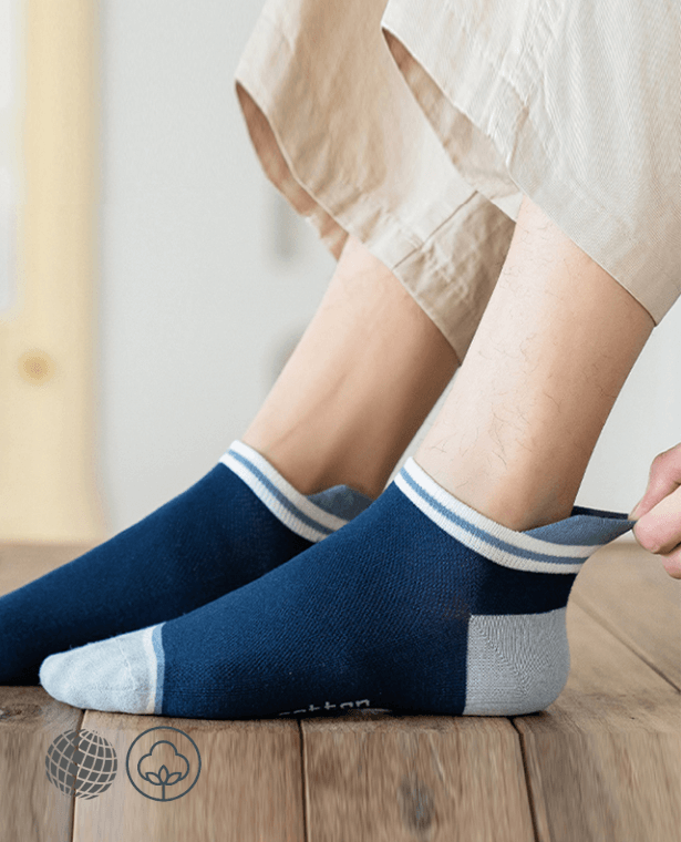 Healed Ankle Socks 5-Pack   Genderful Men’s 5 Pairs High Quality Breathable Cotton Short Casual Low Tube Stripe High Heel Anti-wear Plus Size EU 39-46 Footwear for Man in trending Blue