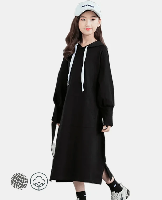 Sweatshirt Dress  Autumn Long Hoodies for Girls Loose Casual Winter Teen Children Clothes Fashion All-match Kids Child’s Sweatshirts Teens Wear 12 13 14 Year Dresses in trending Black