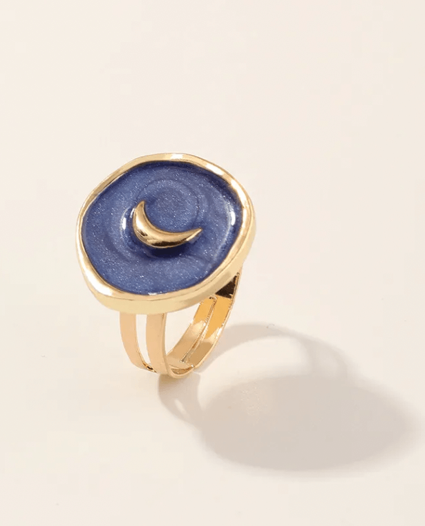 Moon Ring   Unisex Women’s Mens Brinco Stars Fashion Jewelry Accessories Crescent Rings Statement Jewellery in trending Blue for Man Woman