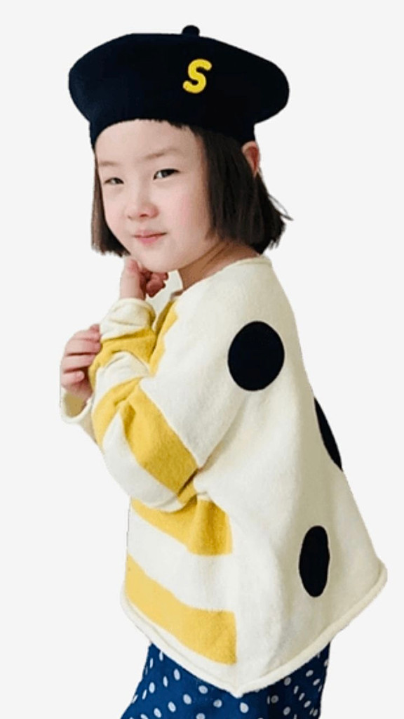 Parent-child Girl yellow white striped crewneck long sleeve pullover sweaters for girls Japanese original design Trending