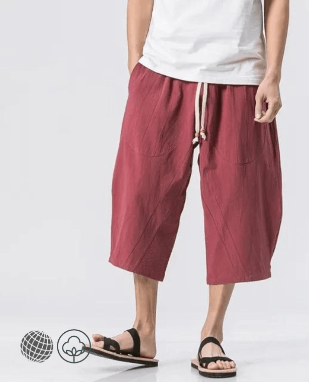 Loose Linen Pants Men’s 5xl Plus Size Wide Leg Trousers Vintage Cotton-Linen Casual Male Cropped Drawstring Sweatpants for trending Man in Red