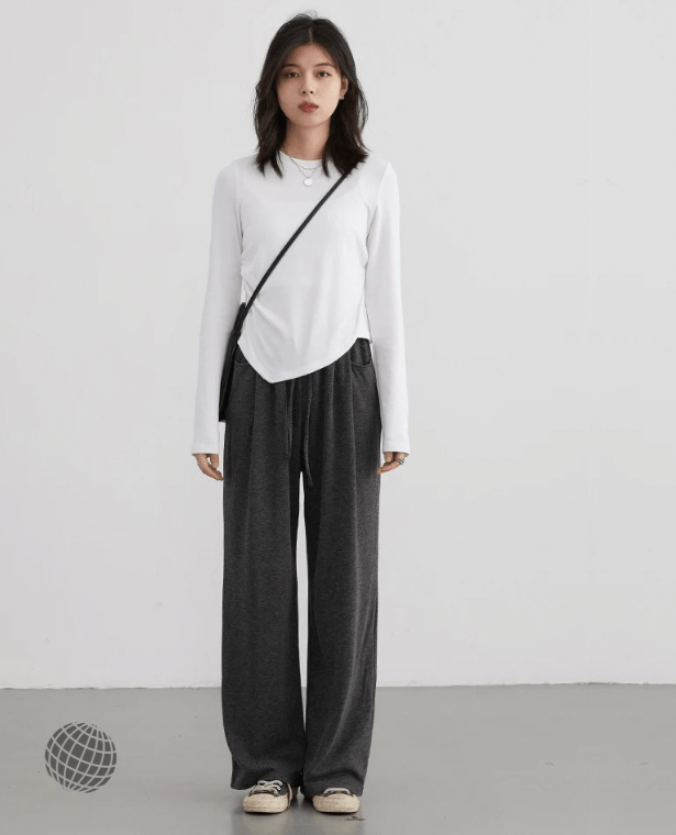 Fold Crewneck T-Shirt white   Women’s Solid Round O-Neck Female Tees Casual Side Fold Long Sleeve Basic Indie Tops Autumn Spring T-Shirts for trending Woman