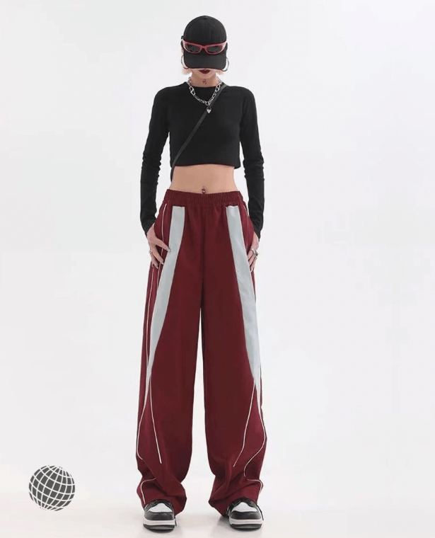 Striped Sweatpants  Women’s Y2K Joggers Womens Streetwear Patchwork Wide Leg Cargo Pants Harajuku Hip Hop Oversized Casual Sports Fitness Plus size Trousers for trending Woman in Burgundy red gray grey stripe