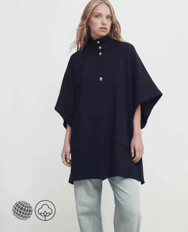 Stand Collar Shawl Cardigan   Women’s autumn style of Gold button high neck knitted womens petite size sweaters short sleeve cardigans for trending Woman in Navy Blue