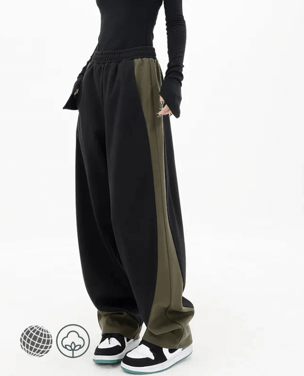 Patchwork Wide Leg Sweatpants black  Women’s Streetwear Joggers Y2K Oversized Contrast Color Casual Sports Pants Harajuku Baggy womens Fitness Plus size Activewear Trousers for trending Woman in Green