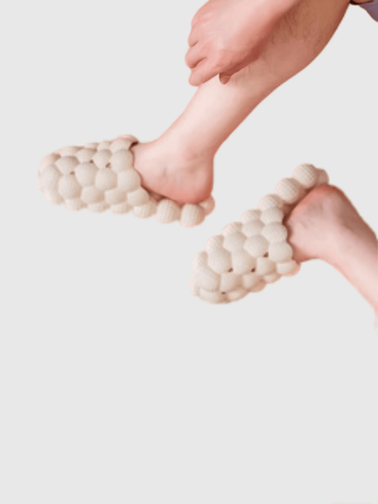 Bubble Slides   Genderful Anywear Unisex Women’s Mens Fashion Slippers Summer Sandals Indoor Womens men’s Soft Shoes Bathroom Massage Bottom Flip Flops Footwear for trending Man Woman in Ivory Beige