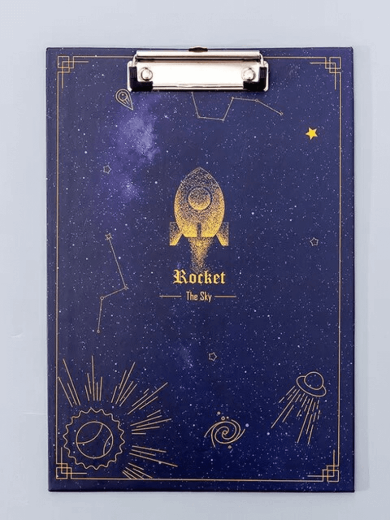 Starry Sky Rocket Clip Board A4   Trending Creative Fantasy Learning Office Pad Writing Boards File Folder Report Folders Space Astronomy School supplies in dark blue spaceship