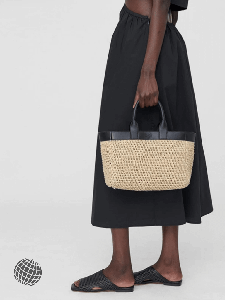 Straw Beach Bag  Women’s @NINE*BING COMO Logo Embroidery Large Capacity Tote Hollow Out Black Strap Female Fashion One Shoulder womens Bags Luggage for woman in trending khaki tan beige Holiday vacation getaway accessories