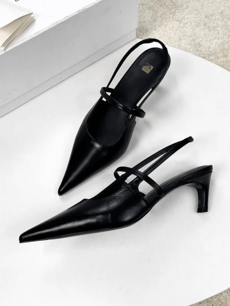 Leather Shoes   Women’s retro sheepskin muller square toe with real bag head half drag high heel sandals womens Footwear for trending Woman in black