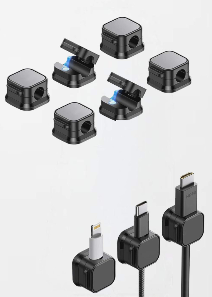 Magnetic Cable Clips    Smooth Adjustable Phone Cord Holder Electrical Under Desk Management Wire Keeper Electronics Cables Organizers Holders in black