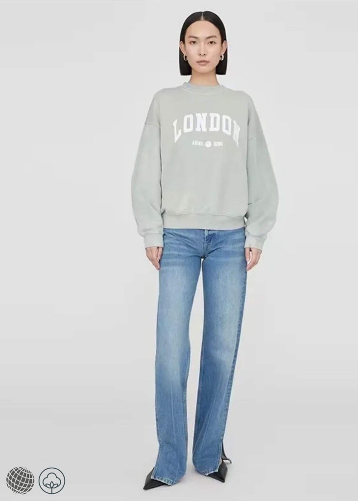 Classic LONDON Sweatshirt seafoam   miteigi Women’s ANNIE BING Letter Print Light Green Round Crewneck O-Neck With Cashmere cotton fitness sports long sleeves Sweatshirts Activewear LON Sportswear for trending woman Jaci Uni