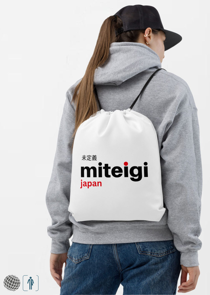 Drawstring Bag miteigi Logo Genderful miteigi Logo Branded product item miteigiYūki Fitness Sports Activewear by miteigi products brand items luggage baggage bags White