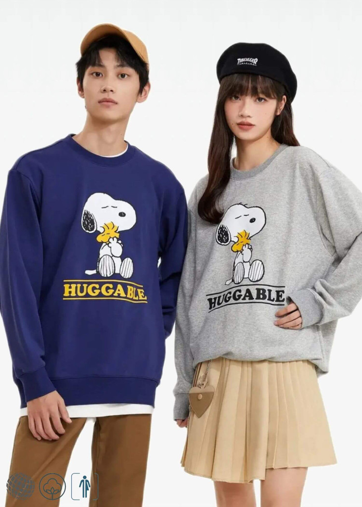 Graphic Crewneck Sweatshirt    Genderful Unisex anywear Men’s Women’s Spring Kawaii Pullover Crew neck Round 0-Neck banded Huggable Cartoon Snoopy Peanuts Printed Long Sleeves Loose Fitting Mens womens Tops Sweatshirts for petite-, tall-, plus- size man woman in blue Gray grey