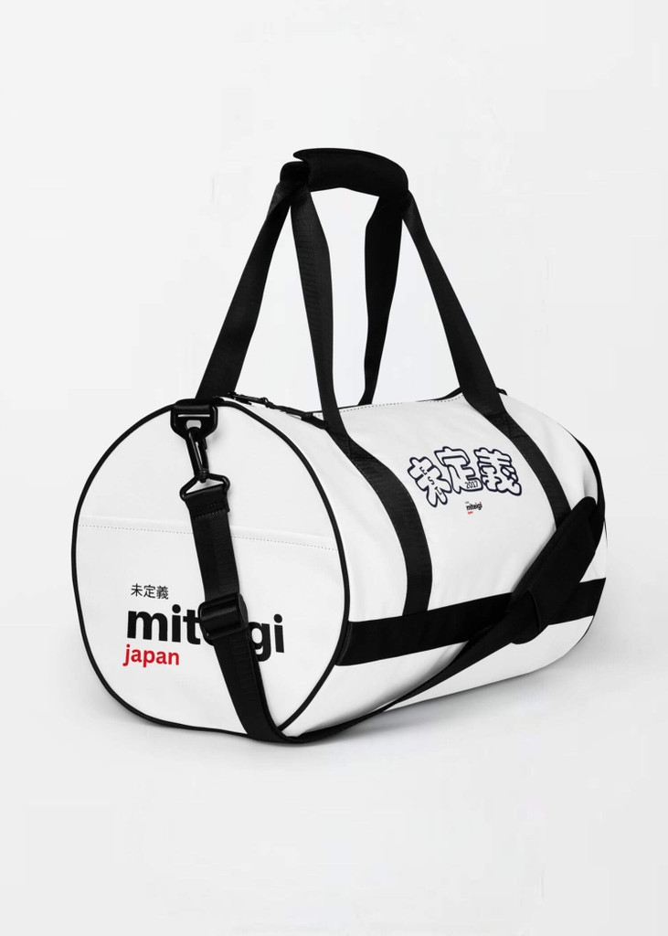 miteigi Arch Logo Gym Bag EST. 2017 miteigi Logo branded product item Fitness Sports Activewear by miteigi products brand items luggage baggage bags White red