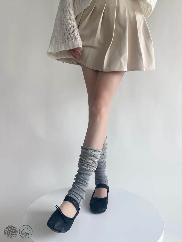 Leg Warmers gray   Women’s Cotton Knitted Warm Foot Cover long Knee Socks Y2k Girls Stockings for woman Fall Autumn Winter womens in grey Korean Style