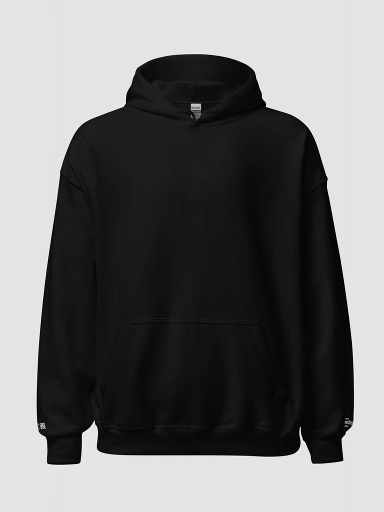 Gildan x miteigi Logo Hoodie black   Genderful Unisex Anywear Men’s Women’s long sleeves hooded kanga pouch sweatshirts for tall plus size man woman  miteigi logo-branded with platinum red pattern MiteigiYūki fitness gym running sports mens womens sportswear