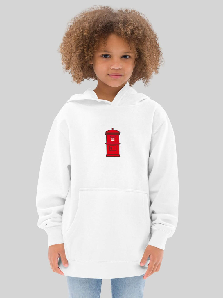 Girls Japan Post Fleece Hoodie white    Genderful Kids Unisex boys long sleeves kangaroo pouch hooded sweatshirts hoodies with Japanese red postal post mail box design Children’s sweatshirt