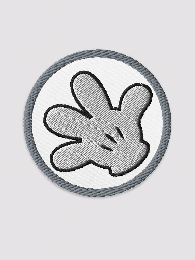 Embroidered Glove Patch   Genderful unisex anywear circular Disney Mickey Minnie Mouse gloves in white with gray black  patches