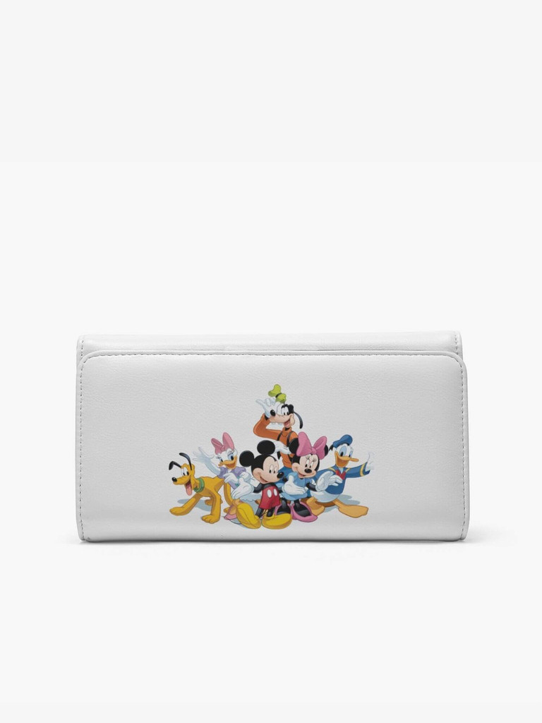 Foldable Wallet  Disney characters  print with mirrored multi-card slots compartments snap-lock closure PU vegan faux leather fabric  Wallets with Mickey Mouse, Minnie Mouse, Pluto, Goofy, Donald Duck, Daisy Duck