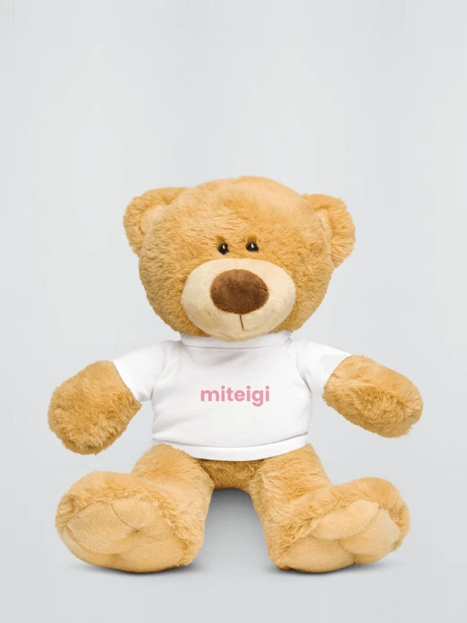 Teddy Bear with T-Shirt logo    Plush Doll 24cm Toy   Cute traditional Bears Kawaii Dolls Baby Soft Stuffed Birthday Gift Kids Toys in brown with white t-shirts and pink Japanese miteigi branded logos
