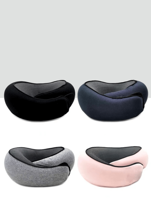 U-Shaped Neck Pillow    Adjustable velcro U-Shape memory foam car neck-support pillows train airplane travel pillows long-distance flight sleeping artifacts in black, dark navy blue, gray grey pink