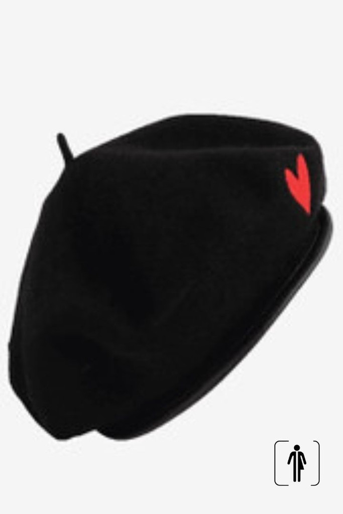 Japanese Womens Black Beret Hat with Hearts Female man woman Embroidered Berets Men's Skullies & Beanies Trending