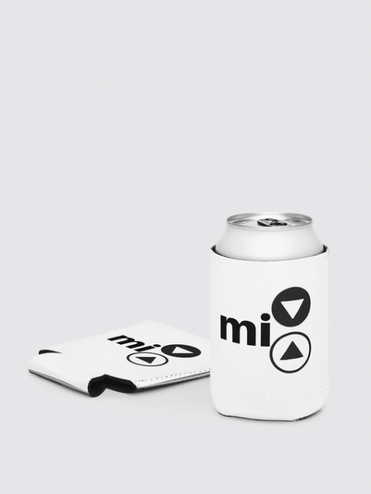 mi Logo Can Cooler   Branded getaway vacation holiday outdoors pool beach summer drink cans coolers in white with black mi festival gig gear in Regular 12 oz, Slim 12 oz