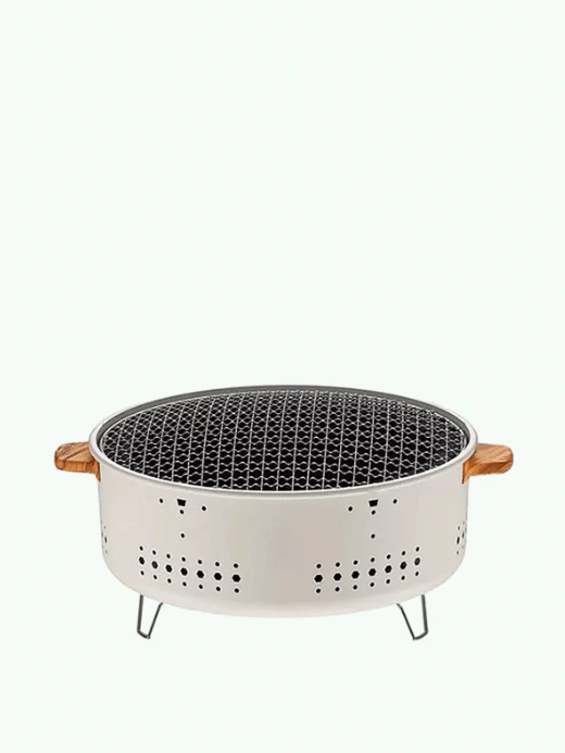Portable Barbecue Grill Korean charcoal stove, stainless steel split round Non-stick rack for outdoor camping BBQ stoves cooking in beige cream color