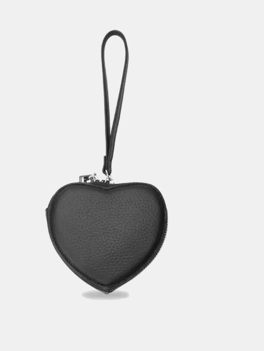 Genuine Leather Heart Coin Bag  for Women Cute Children's Handbag money Change Wallet Designer Original zip lock Purse coins Kawaii Wallets Purses with carry strap for Girls in Black