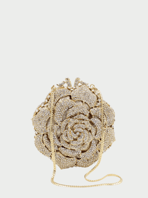 Women’s woman womens Elegant Rose Wedding Bride Handbag Rhinestone Evening Bag Women Luxury Shiny Party Clutch Purse Designer Diamond Fashion Bags with strap