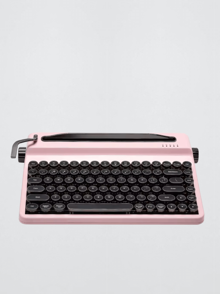 YUNZII QL75 Mac/Win Mechanical Keyboard Typewriter iPad Laptop Tablet Typewriter Mechanical Keyboard interface, QMK/VIA Custom RGB Hot-Swap Retro Wireless Keyboard for Mac/Win, Round Keycaps in Pink