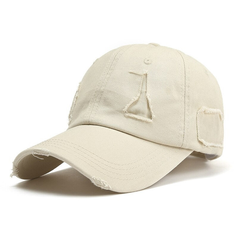 Snapback Indie Rip Baseball Cap Mens Women’s Unisex Fashion Holes Ripped Hip Hop 100% Cotton Dad Hat Men's Caps Golf Women's Daddy Caps for Man Woman In Beige