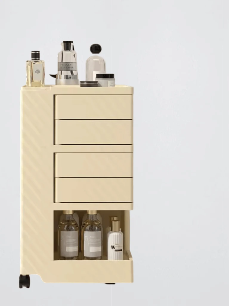 Living Room Bedroom Kitchen Office Multifunctional Rotatable drawer Wind Bedside Trolley Snacks Cosmetics cleaning products Shelves Sundries Storage Cabinets 2-, 3-, layer drawers on castor wheels with top divider compartmentalized shelf shelving in cream color 2-, 4-, Drawers
