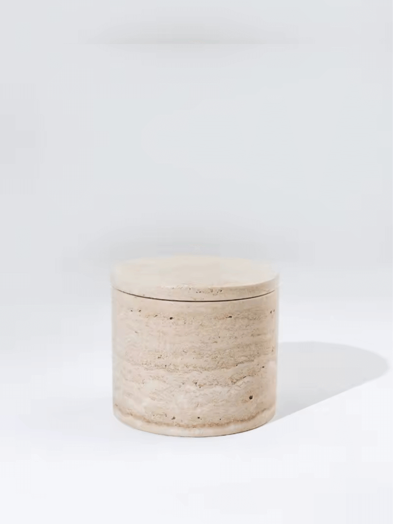 Natural Travertine Bathroom Marble Storage Jar with Lid Vintage Home Decor D10x11CM (3.94x4.33In) Beige Empty Container Canisters Jars